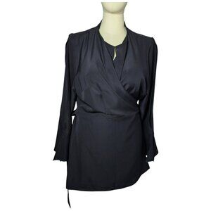 Eloquii Black Wrap Blouse Size 18 Bell Sleeve Top Plus Size Polyester